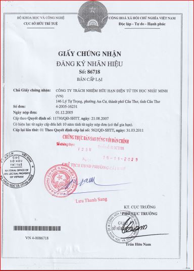 giấy chứng nhận đăng ký nhãn hiệu số 86718 - Công Ty Cổ Phần Điện Tử Tin Học Nhật Minh